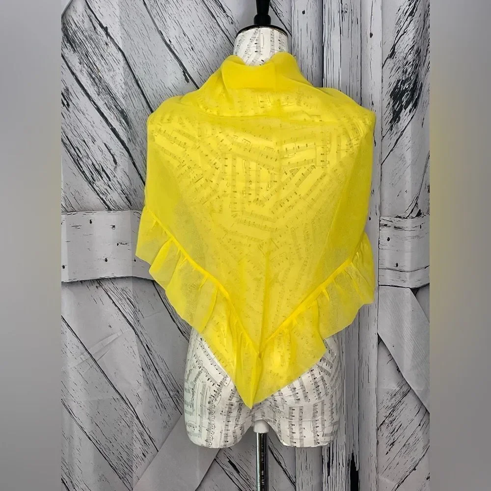 Vintage Glentex 1950s 60s Chiffon Shawl Ruffled Yellow